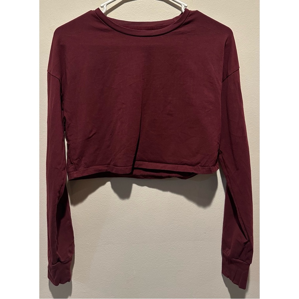 Womens Burgundy Long Sleeve Cropped Sweatshirt‎ Size M